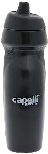 Capelli Sport Sport-Wasserflasche, Kunststoff-Quetsch-Wasserflasche mit leicht zu öffnender Düse und Griffplatten, schwarz, 525 ml