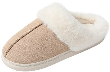 JOMIX Hausschuhe Schwangere Plüsch Winter Warme Kunstwolle Memory Foam Voll Hausschuhe Damen Indoor (Beige 38 EU)