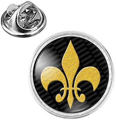 Badgmania Pin's Argenté 20mm Fleur de Lys Royale Roi de France Royauté - Or sur Fond Noir Logo 18mm Pins Bouton Epinglette