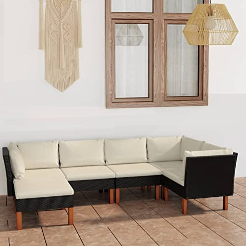 Keketa Gartensofa 6-TLG. Gartensofa mit Kissen Gartenmöbel-Set Terrassenmöbel Ecksofa Balkonmöbel Lounge Sofa Sitzgarnitur Gartenset für Garten Terrasse Balkon Schwarz Poly Rattan