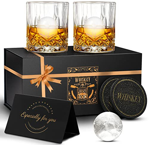 KAQ Whiskey Glasses, 320ml Whisky Glasses Set of 2, Lead-Free Crystal Whisky Glass Gift Set, Personalised Whiskey Gift Sets for Men, Whiskey Tumbler for Scotch Bourbon Gin Rum Negroni Brandy