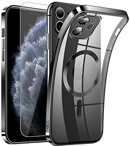DOSNTO Magnetic Clear for iPhone 11 Case with MagSafe [Original iPhone Exterior] [Integrated Camera Cover] Silicone Cover Slim Thin [Non-Yellowing] Anti-Fingerprint Scratch Wireless Charging