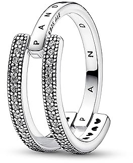 PANDORA Signature Logo & Pavé Doppelband-Ring aus Sterling Silber mit Zirkonia, Gr. 54, 192779C01-54