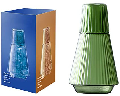 Ensemble Carafe à Eau et Verre de Chevet Vintage de 34 Oz, Carafe à Eau de Nuit en Verre Rayé Classique avec Gobelet en Verre, Pichet à Eau en Verre Transparent pour Table de Chevet de(Vert)