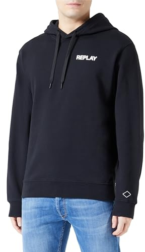 Replay Herren Hoodie mit Kapuze, Black 098 (Schwarz), M