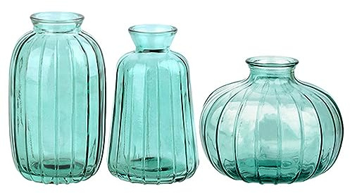 TopHomer Set 3 Stück Kleine Vasen Blumenvase Vintage Vasen Deko Glasvasen Mini Vasen für Tischdeko Wohnzimmer Home Aesthetic Tisch Flur Fenster Zimmer Deko(Grüner)
