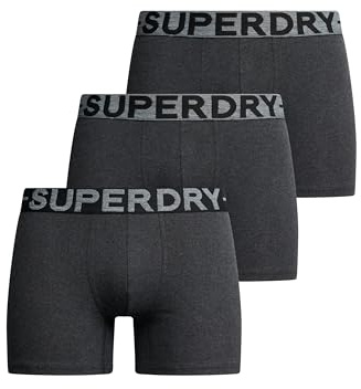 Superdry Herren Boxershorts aus Bio-Baumwolle im 3er-Pack Rabenschwarz Meliert L