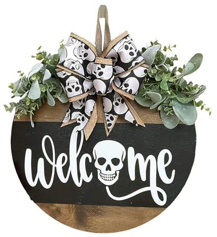 Sharplace Willkommen Halloween Kränze Halloween Türschild Wandbehang Schild Halloween Totenkopf Dekor Willkommensschild für Halloween Herbst