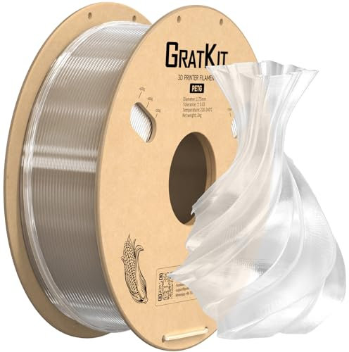GratKit PETG 3D-Drucker Filament 1,75mm 1kg Spule, 3D-Druck Filament±0,03mm Präzision, Leicht zu drucken, Gleichmäßige Wicklung, Transparent