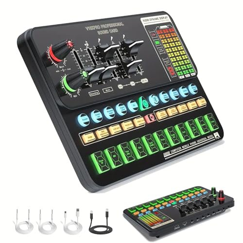 Gaming Audio-Mixer, YOVDA Audio-Mixer für PC Gaming Streaming mit DJ-Mixer-Effekten und Sprachwechsler, Individuelle Steuerung, Lautstärkefader, Stummschalttaste, für
