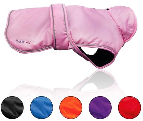 Hugglepets Arctic Armour Waterproof Thermal Dog Coat - Pink (X Small 30cm) Reflective Microfleece-Lined Coat for Small Dogs with Adjustable Hook & Loop Fastening & Zipper for Harness or Collar.