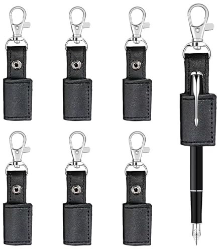 GTILE 6 Stück tragbarer Schlüsselband-Stifthalter, Leder-Bleistift-Halter, Stiftehalter für Schlüsselanhänger oder Umhängeband (schwarz)