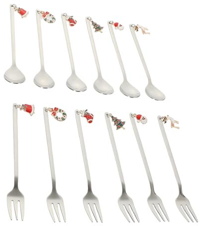 Yardwe Posate Acciaio Inox Set Posate Forchettine Da Dolce Cucchiaini Da Caffè Particolari Cucchiaini Natalizi Festa Di Natale