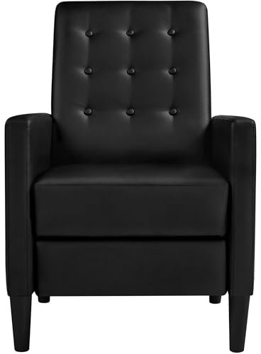 Yaheetech PU Leather Reclining Chair Single Armchair Adjustable Upholstered Sofa with Soft Padded Seat Living Room Bedroom Theater Recliner Black