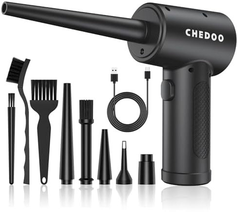 CHEDOO Soplador eléctrico de aire comprimido para PC, juego de limpieza de 3 velocidades, 51000 rpm, compresor de aire comprimido, 68 W, portátil, recargable, con batería de 6000 mAh