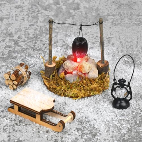 Johiux Wichtel Zubehör Weihnachten LED-Lagerfeuer,Miniatur Stadtflamme Mini Lagerfeuer Wichtelzubehör Miniatur Wichtel Zubehör,Wichtel Feuerstelle Miniatur Weihnachten Lagerfeuer Krippe Zubehö.