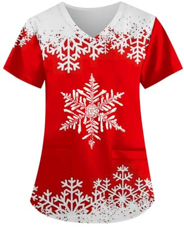 Pflege Kleidung Damen Pflege Altenpflege Kleidung Ugly Christmas Shirt Kittel Damen Berufskleidung Schlupfkasack Damen Pflege Bunte Kasacks Pflege Arbeitskleidung Küche Damen(1-Red,XL)
