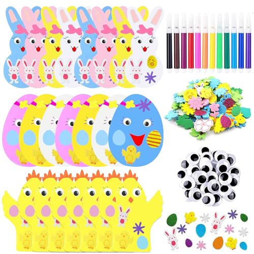 Giugio Ostern Basteln Kinder, 24 Stück Osterdeko Bastelset, Ostereier Craft Kit, Kreative Kunsthandwerk zum Basteln, Deko Kreative Kunsthandwerk, DIY Filz Bastelset, Osterdeko zum Basteln für Oster