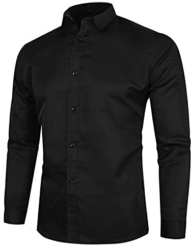 Men's Dress Shirts - Long Sleeve Formal & Casual Business Shirts for Men - UK Clearance - Turndown Collar - Solid Colour - Black