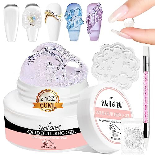 NAILGIL Solid Builder Gel für Nagellack, Solid Nail Glue Gel 3D Nagelskulptur with Tool Set, Salon DIY zu Hause, klar 60g