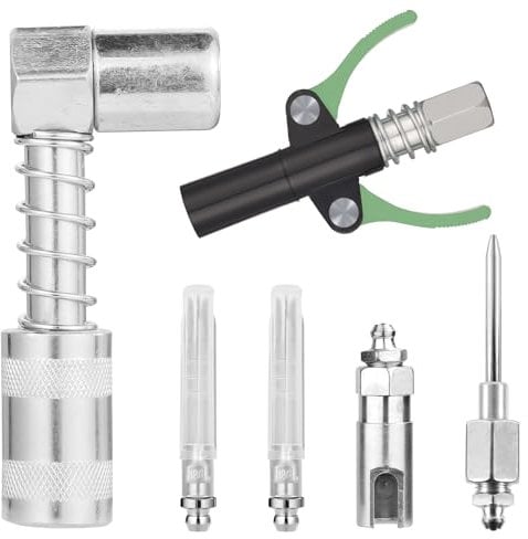 lasuroa 6pcs Grease Gun Fitting Kit, 90 Degree Grease Coupler Grease Needle Dispenser Grease Injector Needle Grease Gun Accessories Fit 1/8 NPT Grease Guns, Easy to Connect