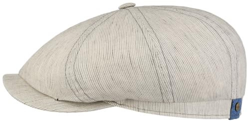 Stetson Hatteras Pandico Flatcap Zweifarbige Mütze 100% Leinen Nadelstreifen Herren Made in EU Frühjahr Sommer Hellbeige 60 cm