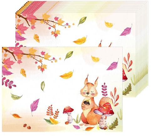 Tarklanda 50 Stück Eichhörnchen Papier Platzsets, Papier Tischsets mit Eichhörnchen Pilz verlässt, Einweg Platzsets 40 x 28 cm, Dekor für Küche, Restaurant, Urlaub, Party
