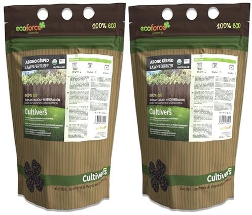 CULTIVERS Abono Césped Ecológico 2x1kg (100m²) Fertilizante de Origen 100% Orgánico y Vegano Granulado de Liberación Lenta y controlada