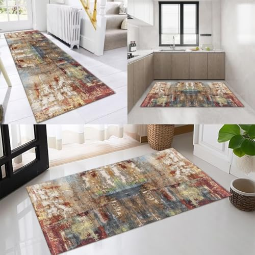 AAKSUS Läufer Flur Küche Waschbar rutschfest 70x130cm Abstrakt Mehrfarbig Lang Küchenteppich Flurteppich Teppich Fur Korridor Wohnzimmer Schlafzimmer Meterware Anpassbar