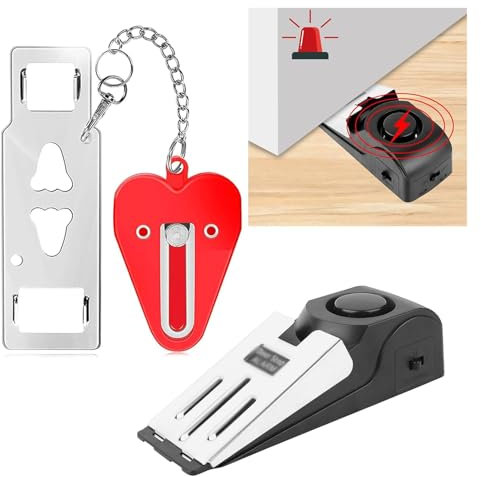 LUCKNIGHT 3 Pieces Door Stop Alarm with 2 Pieces Portable Door Lock, Non-Slip Wedge Door Stopper with 120dB, Adjustable Sensitivity, Alarm for Home Hotel Security Personal Protection