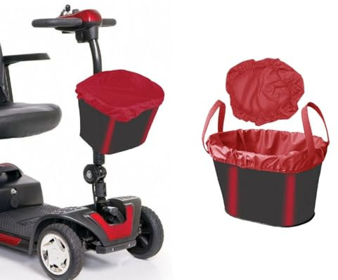 Universal Mobility Scooter Front Basket Liner & Rain Cover – Waterproof, Lightweight Scooter Basket Bag Liner with Reflective Strip, Adjustable Fit, Collapsible Storage in Multiple Colours (Red)