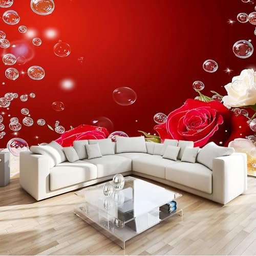 3D Papier Peint Roses Rouges Thème Romantique Papier Peint Panoramique Mural 250x175 cm Affiche Géante Décoration Pour Salon Chambre Chambre D'Enfant Décoration Murale