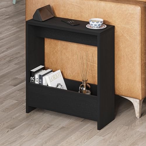 HOCUS PICUS Side Table with Magazine Rack for Living Room and Office - Many Colour Options - Side/End Table - 55 x 20 x 60cm (Black Wood)