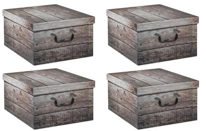 Home4You Aufbewahrungsboxen 4er Set Aufbewahrungskisten - Karton - Holzoptik - mit Deckel - 51x37x24 cm