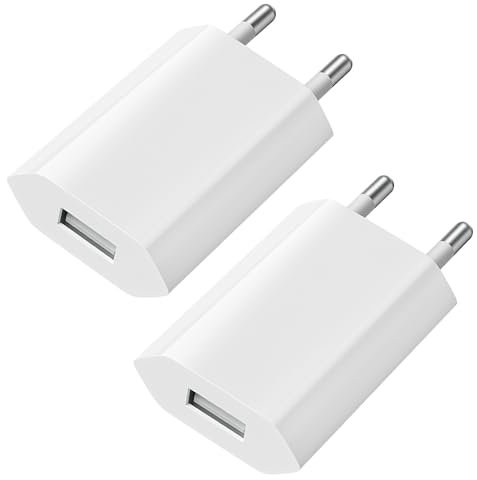Presa USB di alimentazione 2 Pack connettore caricatore per iphone, Samsung Xiaomi Sony LG Smartphones, iWatch, Fotocamere, Tablet, MP3 ecc, Universale 5V 1A Adattatore di alimentazione USB - Bianco