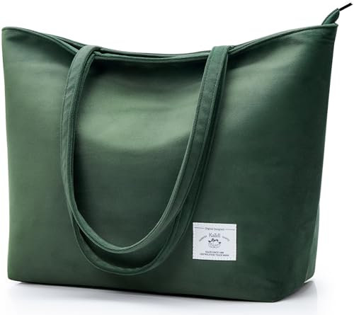 KALIDI FANCY FOREST Wildleder Handtasche Damen Große Handtasche mit Reißverschluss Wildleder Tote Bag Shopper Tasche Schultertasche für Arbeit Schule Einkauf,Grün