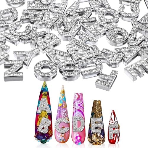 Yuanchu Large Letter Charm, DIY Perforation Accessories, A-Z Letter Pendants, Pack of 52, 3D Chrome Nail Charms, Nail Art, Letter Threading Beads, Compatible with European Bracelets Women, Rhinestone
