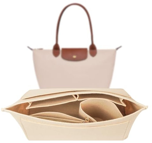 LUOJINYI Organizer für Longchamp Tasche, taschenorganizer für longchamp tasche damen, taschen organizer, longchamp tasche damen organizer, Große Kapazität Handtasche Einsatz(Beige, M)