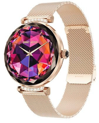 LONGLU Frauen Smart Watch mit Bluetooth Telefonanruf, Damen Smartwatch für iPhone und Android Telefone Multi-Sport Fitness Tracker Uhr mit Antwort/Machen Anrufe wasserdicht (Gold)