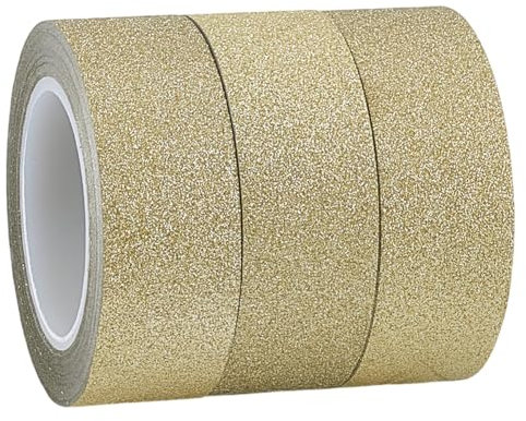 GORGECRAFT 3 Rouleau de Ruban Adhésif Décoratif à Paillettes Washi de 30 m X 15mm Doré Clair en Aluminium pour Masquage Artisanat Scrapbooking Emballage de Cadeaux Voiture Meubles Murs