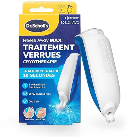 Dr. Scholl's Traitement verrues Freeze Away MAX mains et pieds par cryothérapie - Traite en 10 secondes seulement - A partir de 4 ans - Spray précis permettant une élimination en toute sécurité