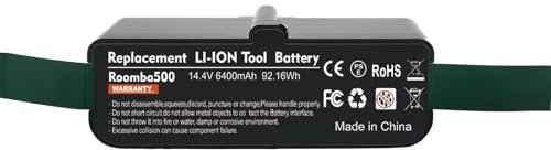 Batteria sostitutiva 6400 mAh per iRobot Roomba, batteria agli ioni di litio, 14,4 V, 6400 Ah per Roomba 500 600 700 800, compatibile con R3 irobot 581 450 700 605 621 880 785, colore nero