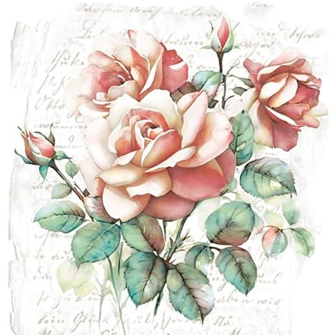 20 Servietten Blumen Klassische Rosen mit Blätter als Tischdeko. Papierservietten mit Motiv. Auch für Decoupage und Serviettentechnik 33x33cm
