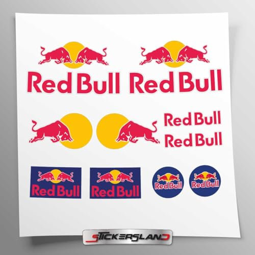 Aufkleber-Set kompatibel mit Red Bull Sponsor Helm | Aufkleber für Motorrad Rahmen Verkleidung | Vinyl Aufkleber Einfache Anwendung UV-Druck | Stickersland®