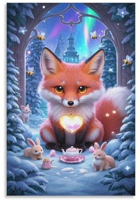 VYIPAXTOR Fuchs Leinwand Wandbilder 3D Druck Abstrakte Enchanted Forest Fuchs Bilder Poster Kunstdrucke Für Wohnzimmer Heimdekoration 12x18inch(30x45cm)