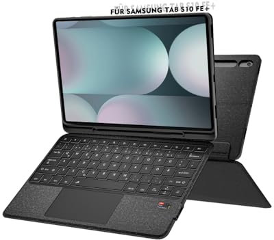 Doohoeek Tastatur Hülle mit LCD-Display für Samsung Galaxy Tab S10FE+ Plus 13,1 Zoll, Abnehmbare Bluetooth Kabellose Trennbare Tastatur mit Trackpad, Wiederaufladbar, 7 Farbige Beleuchtung, QWERTZ