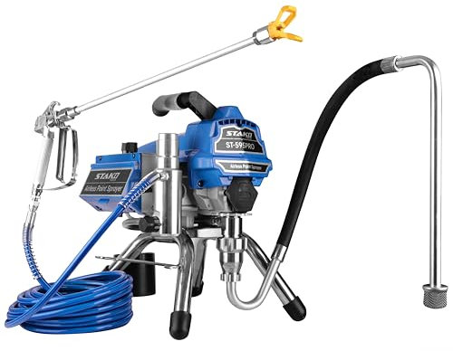 STAKO ST-595PRO - Pulvérisateur de Peinture Airless 2800W - 220bar 3L/min - Système de Pulvérisation Hydrodynamique de Peinture 30000m²/J - Pistolet + 15m Tuyau + Rallonge - Intérieur/Extérieur, Eau
