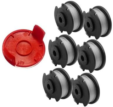 WUPEDI Fadenspule for Rasentrimmer, for Einhell GE-CT 18/28 Li und GE-CT 18/28 Li TC, 1,6 mm, 4,9 m, TLE-03-Nylon-Rasentrimmerfadenspule (7 Spulen + 1 Abdeckung) Rasenmäherspule(BLACK 6 Spool+1 Cover)