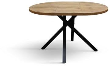 PAZZO DESIGN Table ronde extensible Nada, table de salon, table de cuisine, pieds croisés noirs, fabriquée en Italie, chêne rustique, 100 x 75 cm - id_2220