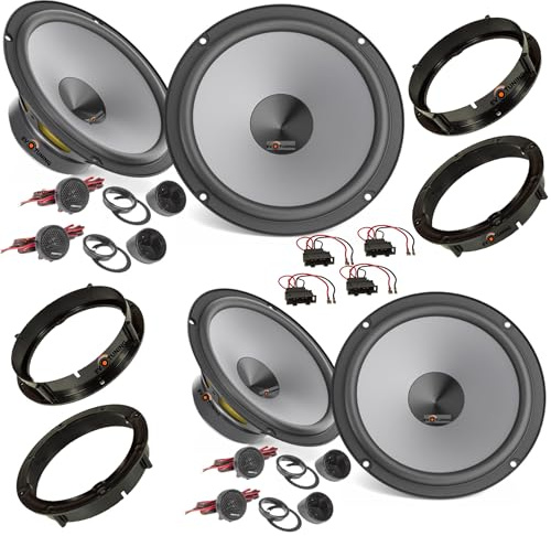 EvoTuning Kit 8 Casse Altoparlanti Anteriori e Posteriori per VW Golf VII 7 dal 2012 al 2021, compatibile con Hertz K 165 + 4 Set 4 Anelli e Cavi Adattatori